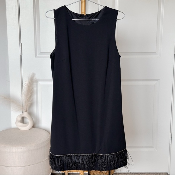 Alex Evenings Black Feather Hem Sleeveless Sheath Dress - Picture 8 of 13